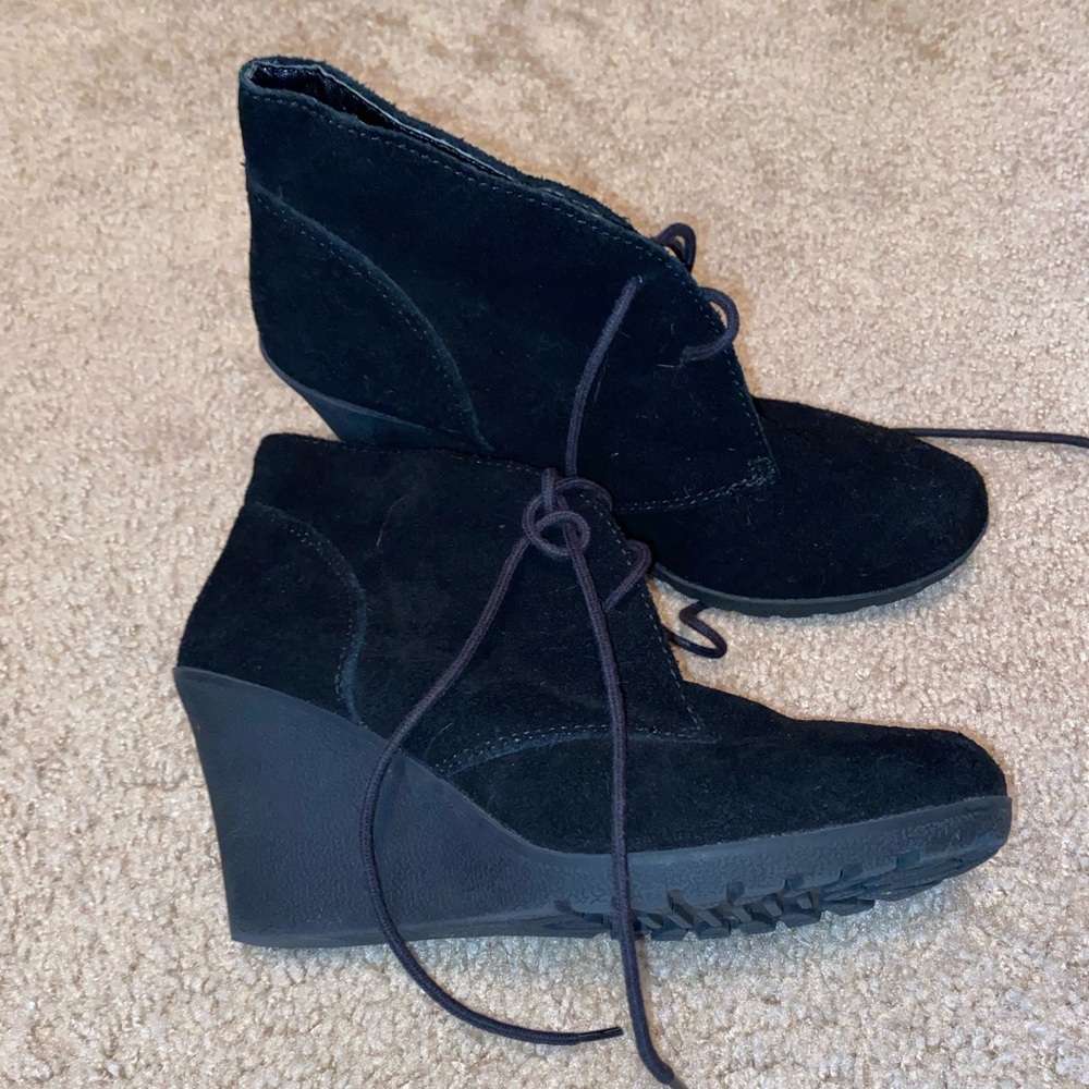 Black suede bootie wedges